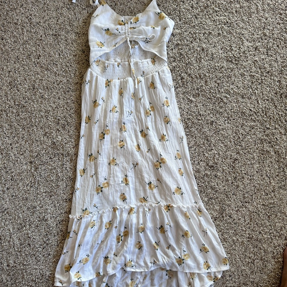 Hollister Cinch top Floral White Maxi Sundress